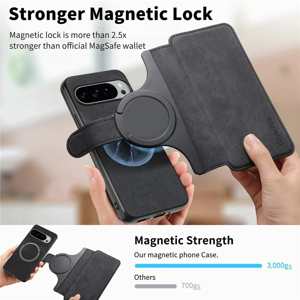 CASENEO MW-03 For Google Pixel 10 Pro XL Magnetic Case Detachable Leather Phone Wallet Cover - Black - 7