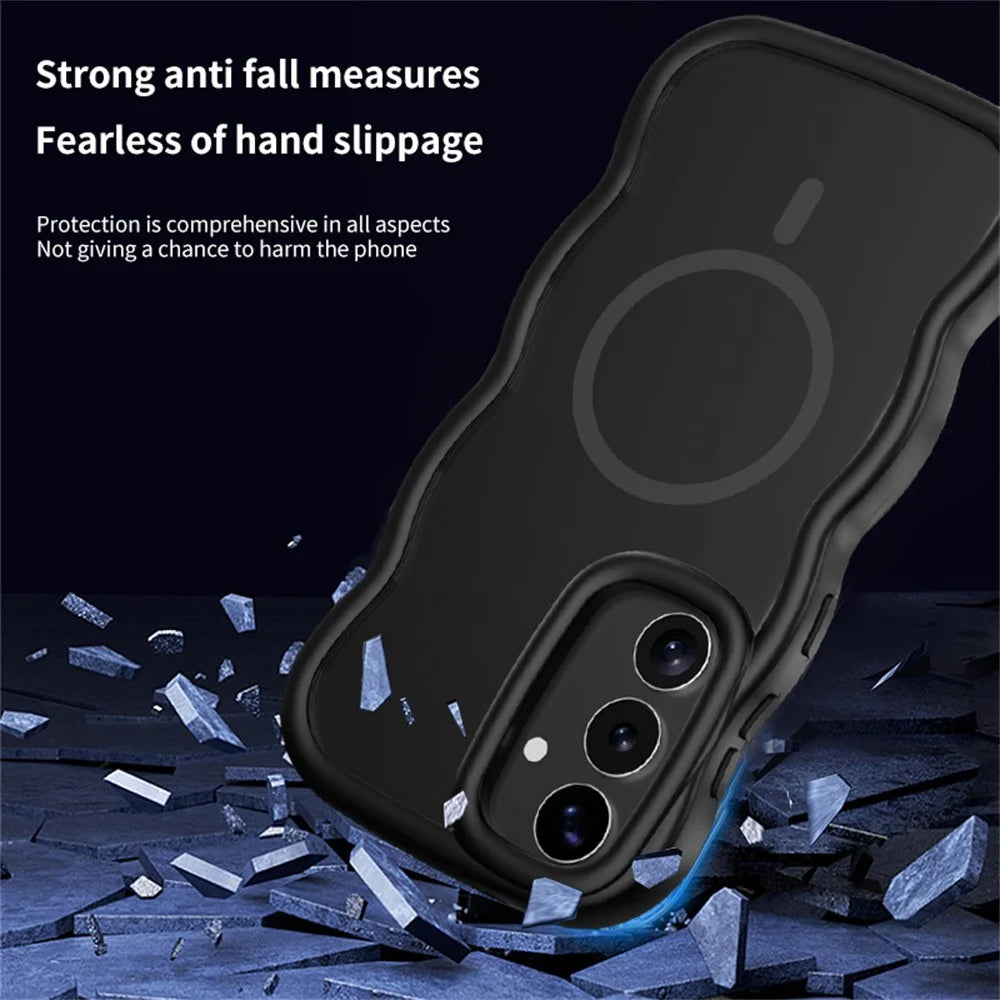 For Samsung Galaxy S26 Magnetic Case TPU + PC Phone Back Cover Skin Touch Wave Shape - Black - 4