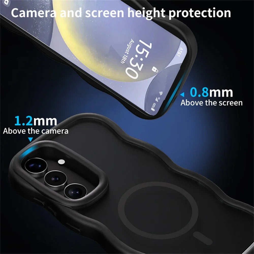 For Samsung Galaxy S26+ Magnetic Case TPU + PC Phone Back Cover Skin Touch Wave Shape - Black - 3