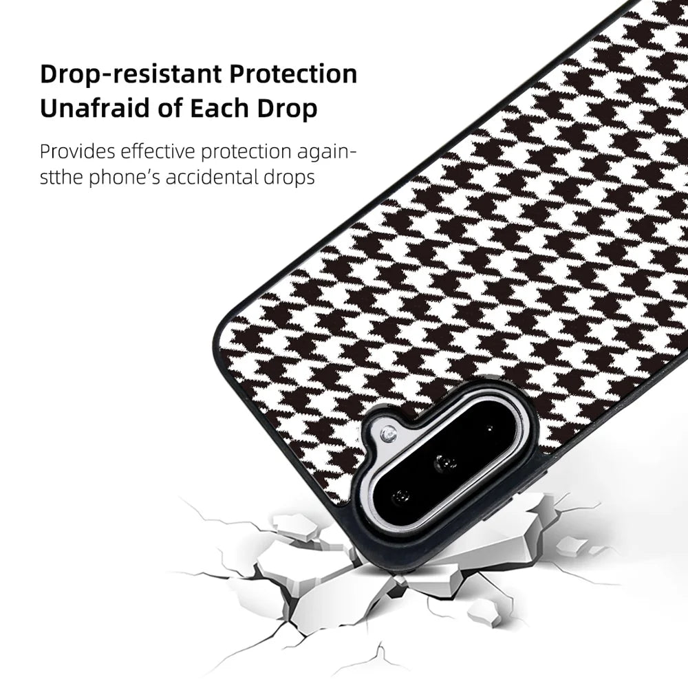 For Samsung Galaxy A37 5G Magnetic Case EYCASE Grid Series Black Edge TPU + Acrylic Cover - Black White Houndstooth - 3