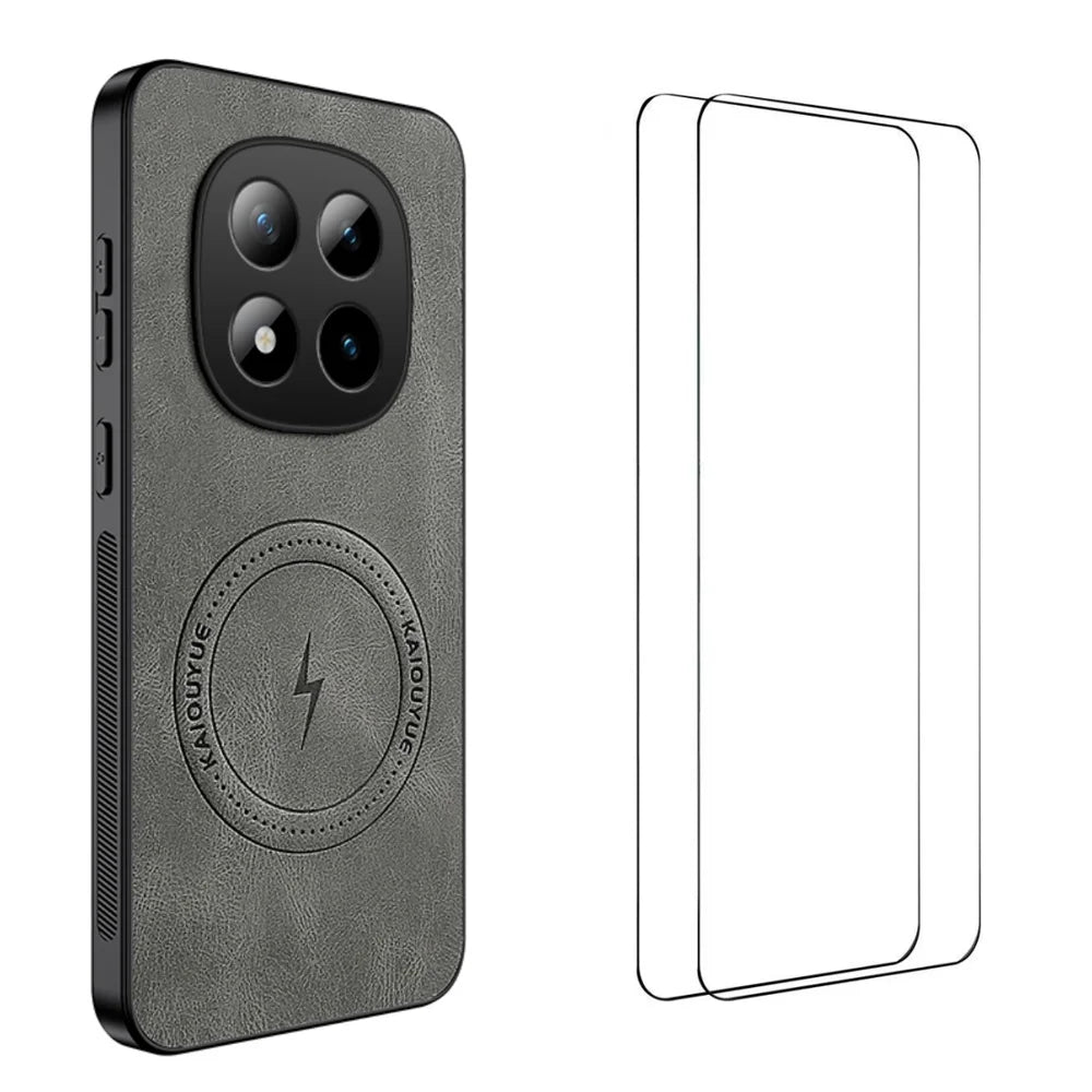 WANLONFENG For Xiaomi Redmi Note 15 4G (Global) Magnetic Case  SD Series PC TPU Phone Cover with 2Pcs Screen Film - Grey - 1