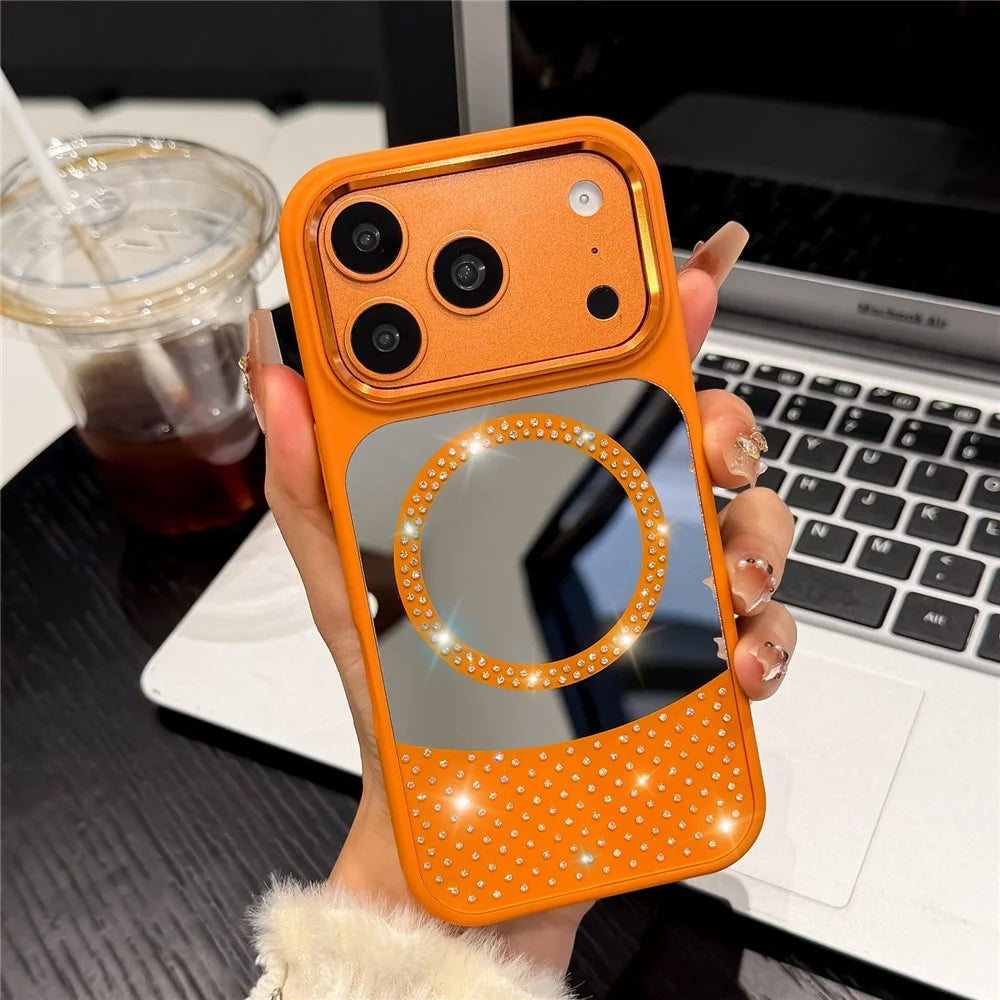 For iPhone 17 Pro Magnetic Case Mirror Surface TPU + PC Shockproof Phone Cover Compatible with MagSafe - Orange - 2