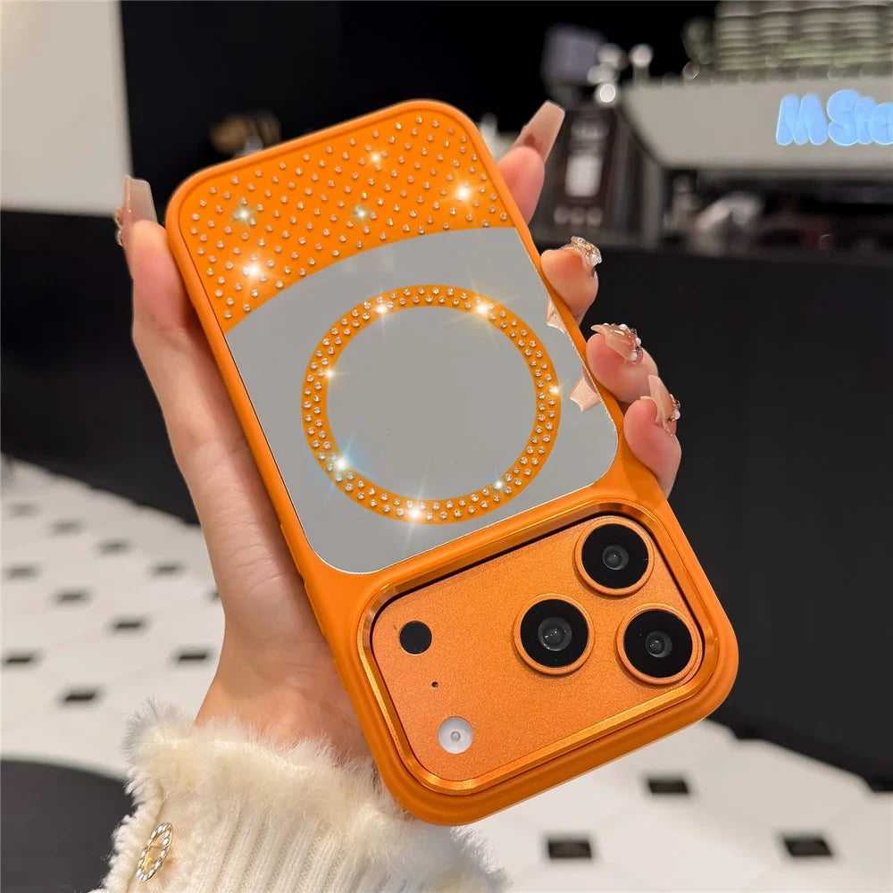 For iPhone 17 Pro Magnetic Case Mirror Surface TPU + PC Shockproof Phone Cover Compatible with MagSafe - Orange - 5