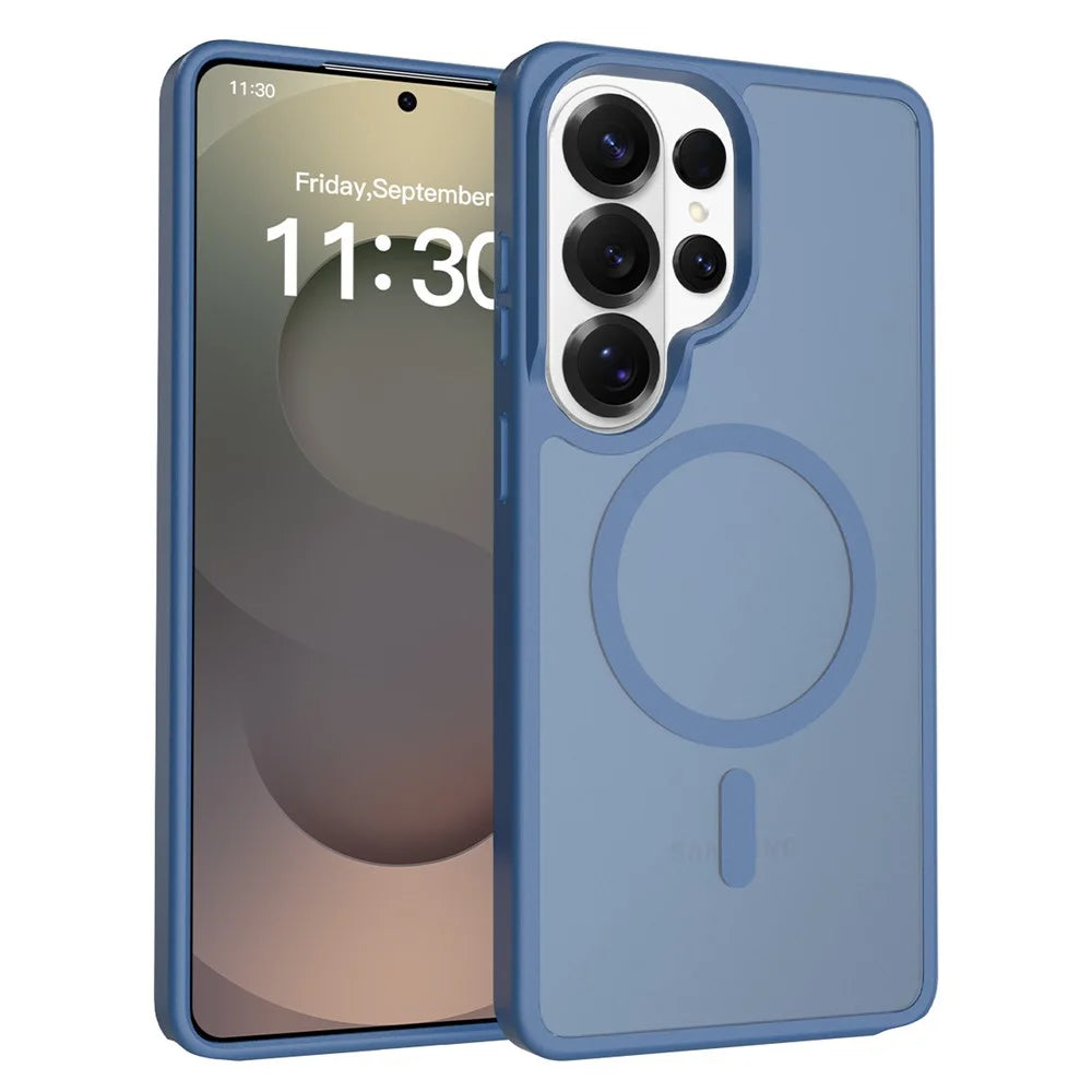 For Samsung Galaxy S26 Ultra Magnetic Case TPU Frame Acrylic Back Phone Cover Skin Touch - Blue - 1