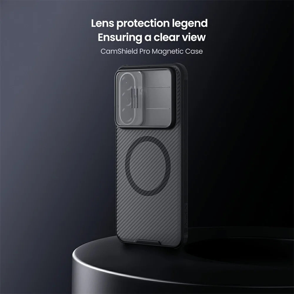 NILLKIN Camshield Pro Magnetic Series For Samsung Galaxy A57 5G Case TPU + PC Phone Cover with Camera Slider - Transparent Black - 6