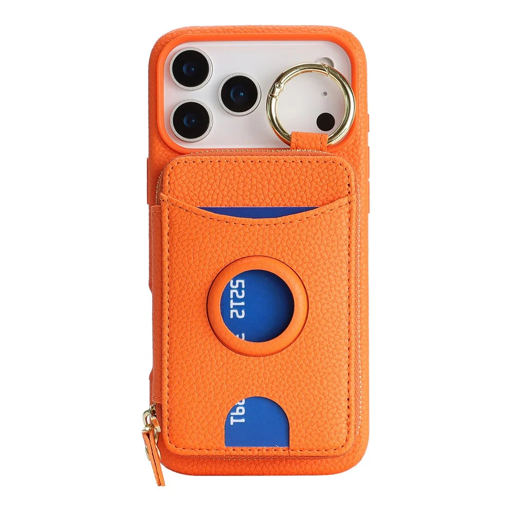 For iPhone 18 Pro Max / 17 Pro Max Case PU Leather Coated TPU Phone Cover with Magnetic Detachable Wallet for AirTag - Orange - 2
