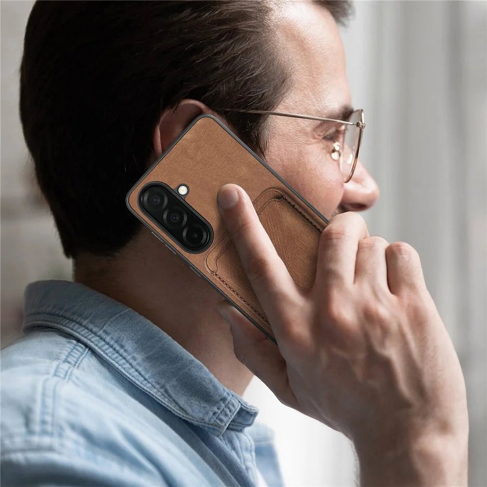 For Samsung Galaxy A37 5G Magnetic Case Retro Leather + TPU Phone Cover with Detachable Card Slot - Brown - 7