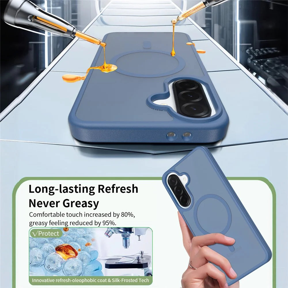 For Samsung Galaxy A37 5G Magnetic Case TPU Frame Acrylic Back Phone Cover Skin Touch - Blue - 5