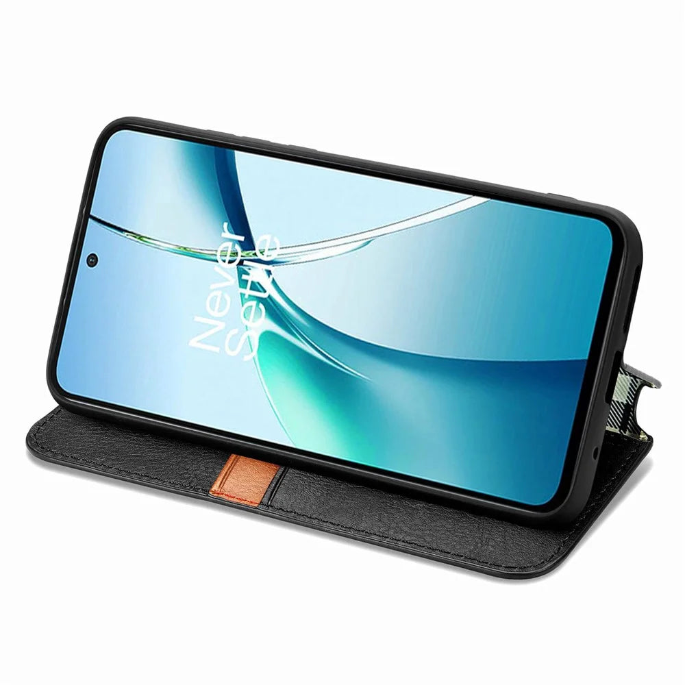 For Samsung Galaxy A57 5G Case Rhombus Imprint PU Leather Wallet Phone Cover - Black - 3