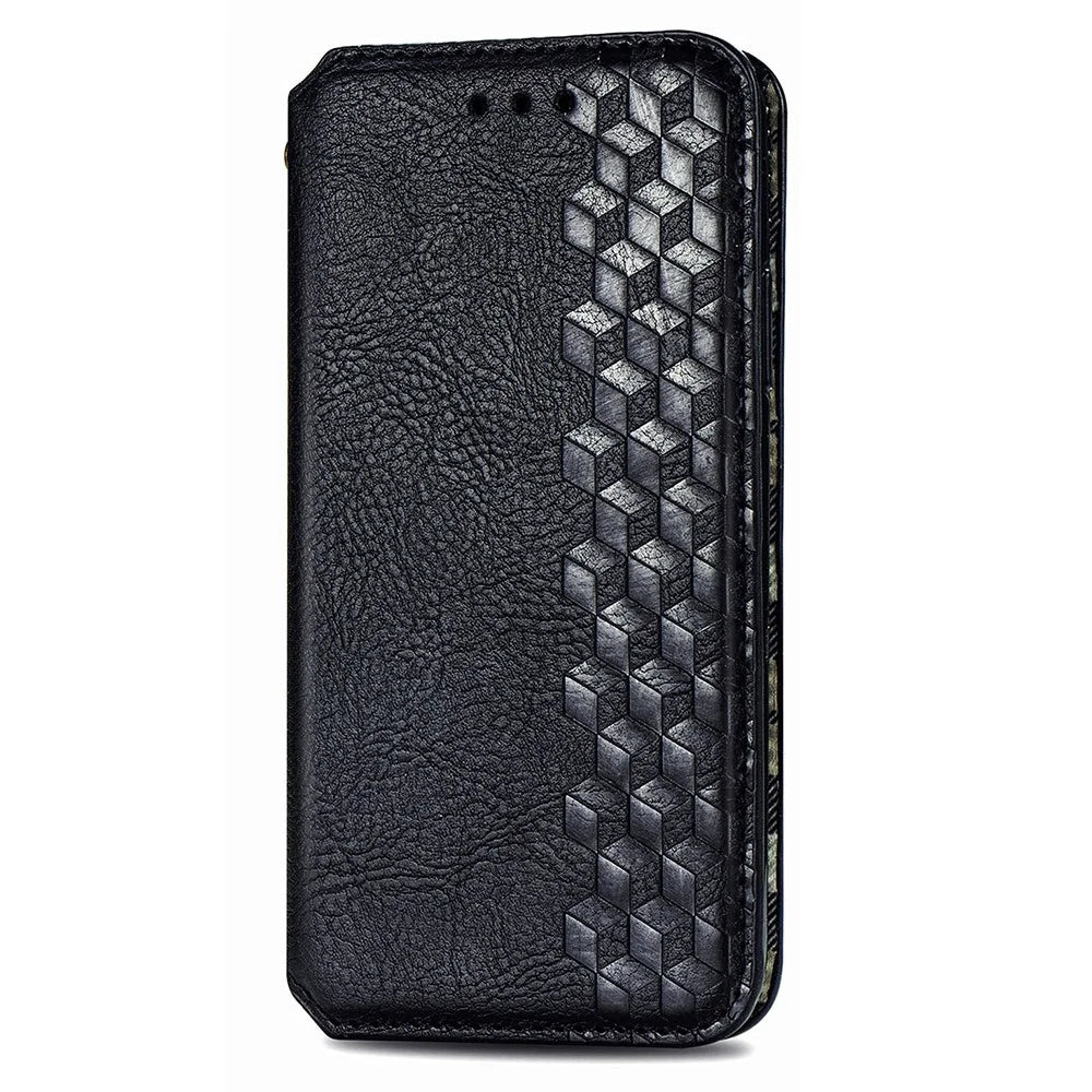 For Samsung Galaxy A57 5G Case Rhombus Imprint PU Leather Wallet Phone Cover - Black - 7