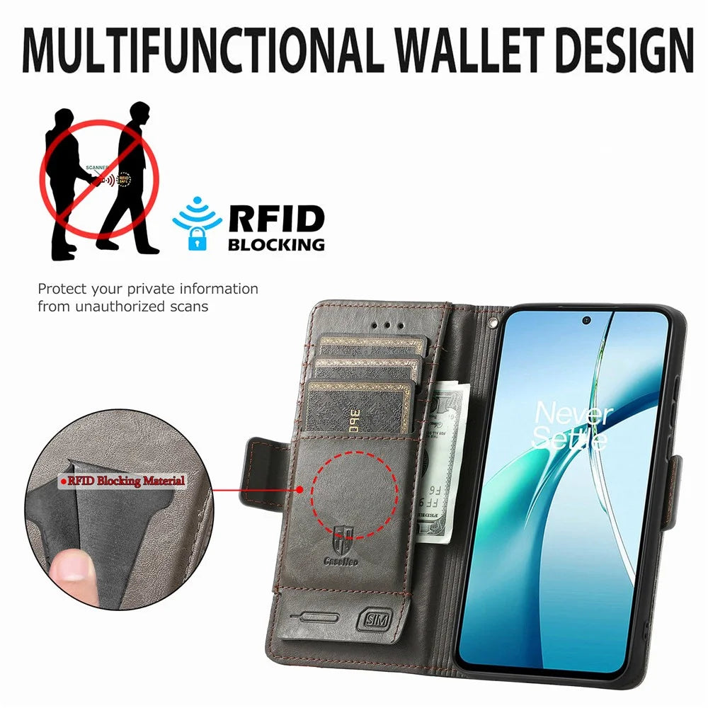 CASENEO For Samsung Galaxy A57 5G Phone Cases PU Leather Cover Stand with RFID Blocking Wallet - Black - 6
