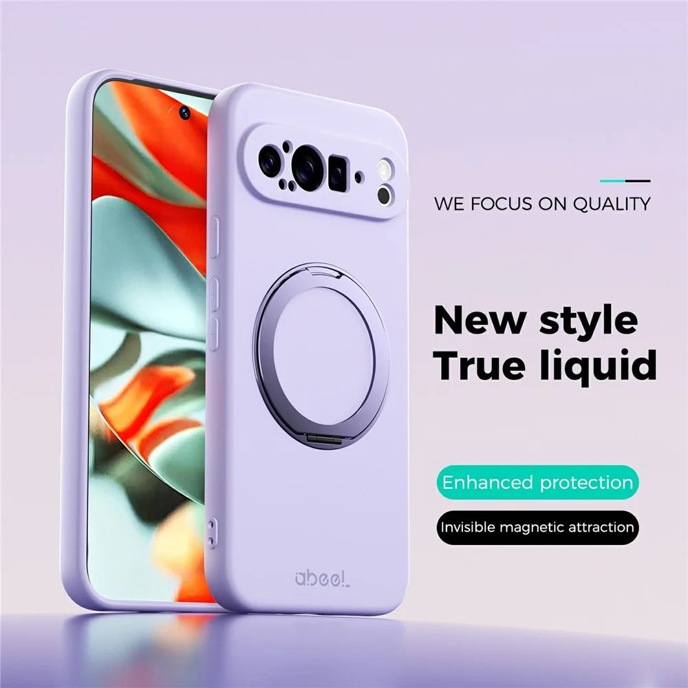 ABEEL For Google Pixel 9 Pro Magnetic Case Kickstand Skin Touch Liquid Silicone Phone Cover - Purple - 2