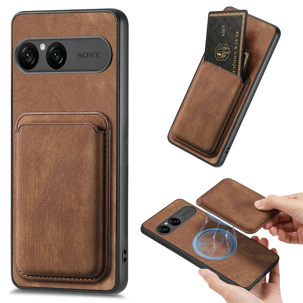 For Sony Xperia 10 VII Magnetic Case Retro Leather + TPU Phone Cover with Detachable Card Slot - Brown - 1