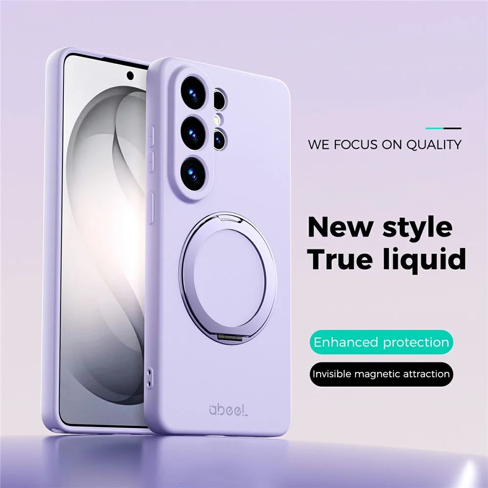 ABEEL For 	Samsung Galaxy S26 Ultra Magnetic Case Kickstand Skin Touch Liquid Silicone Phone Cover - Purple - 2