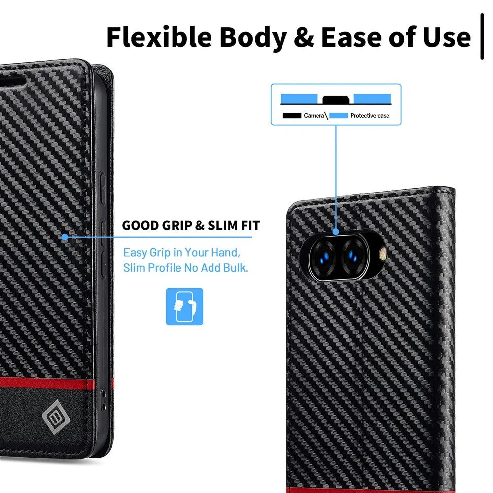LC.IMEEKE For Google Pixel 10a Case Carbon Fiber Texture Leather Wallet Phone Cover - Horizontal Stripe - 4