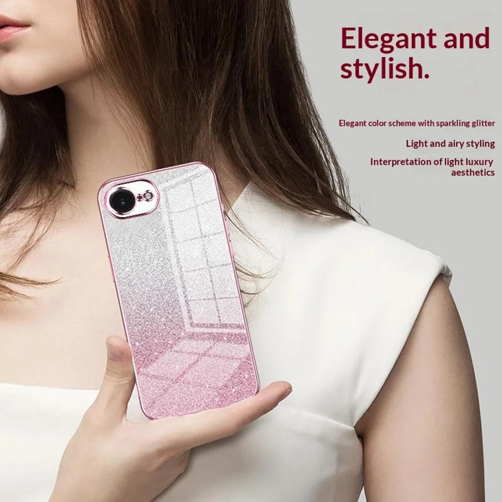 For iPhone 17e / 16e Case Electroplating Gradient Glitter TPU Phone Cover - Pink - 4