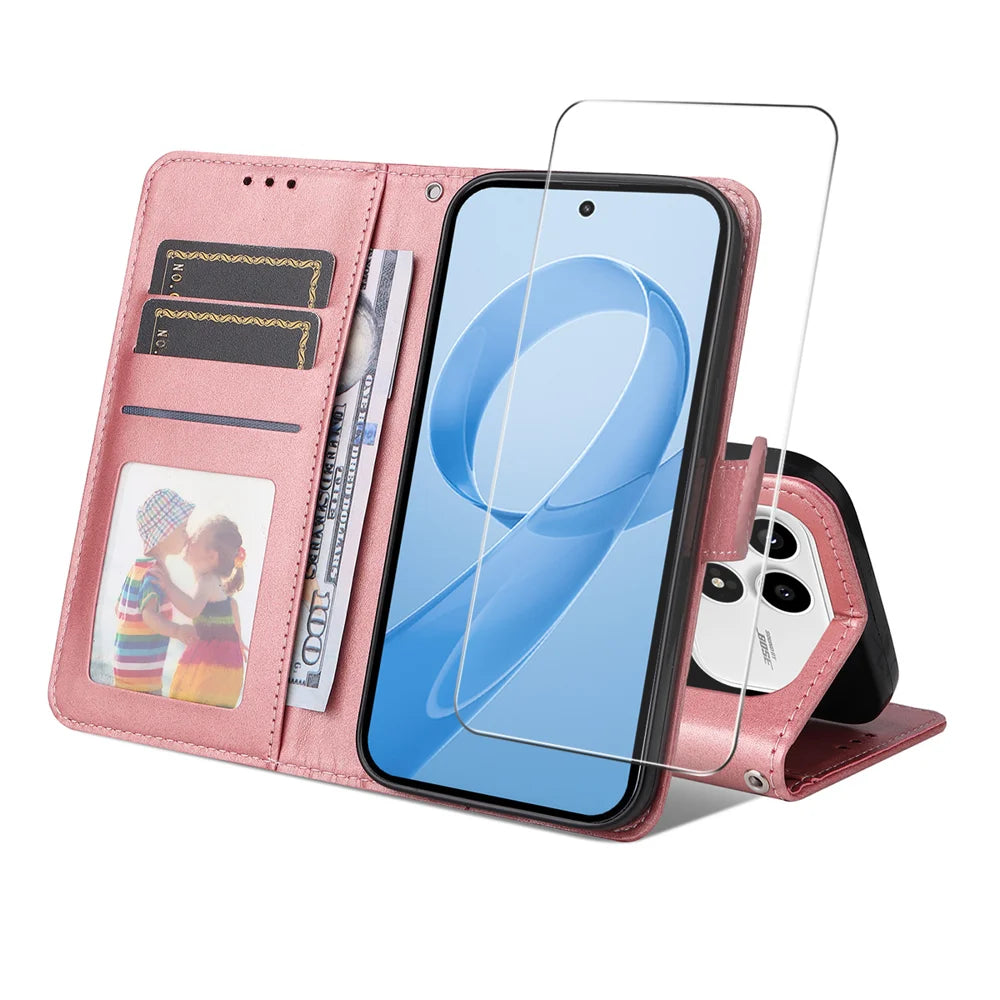 ENKAY HAT PRINCE For Xiaomi Redmi K90 5G / Xiaomi Poco F8 Pro 5G Wallet Case Leather Phone Stand Cover with 0.18mm Screen Protector, Ultrasonic Fingerprint Unlock - Pink - 1