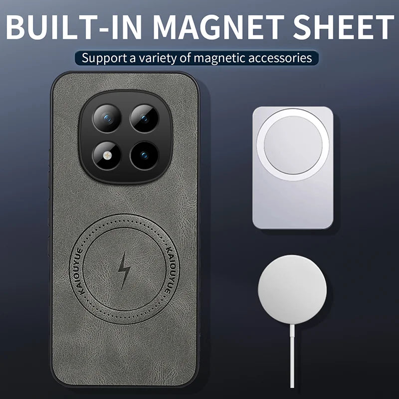WANLONFENG For Xiaomi Poco M8 Pro 5G / Xiaomi Redmi Note 15 Pro+ 5G (Global) Magnetic Case  SD Series Nappa Texture PC TPU Phone Cover with 2Pcs Screen Film - Grey - 2