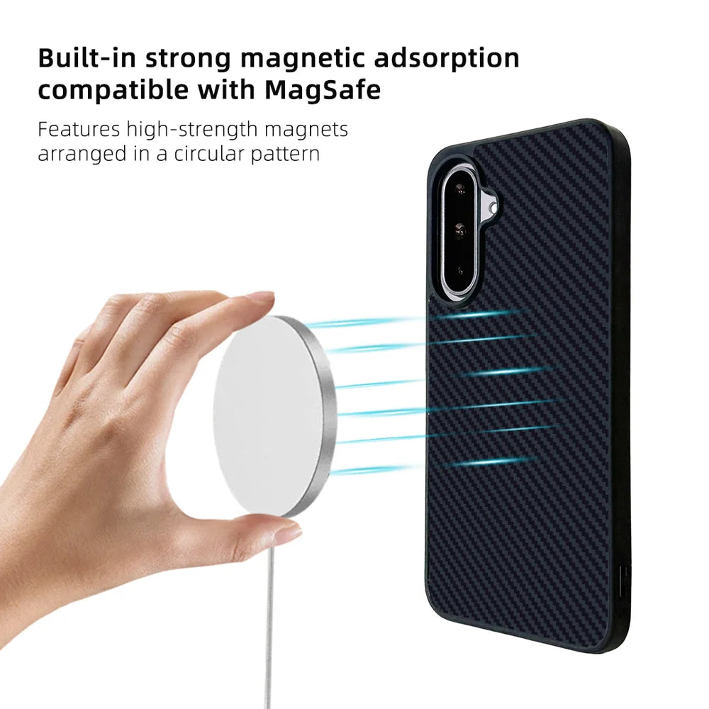 EYCASE For Samsung Galaxy A27 5G Magnetic Case Aramid Fiber Series UV Printed Black Edge TPU Acrylic Phone Cover - Black Grey - 4