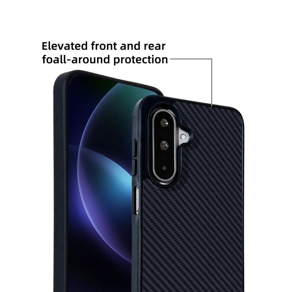 EYCASE For Samsung Galaxy A27 5G Magnetic Case Aramid Fiber Series UV Printed Black Edge TPU Acrylic Phone Cover - Black Grey - 5
