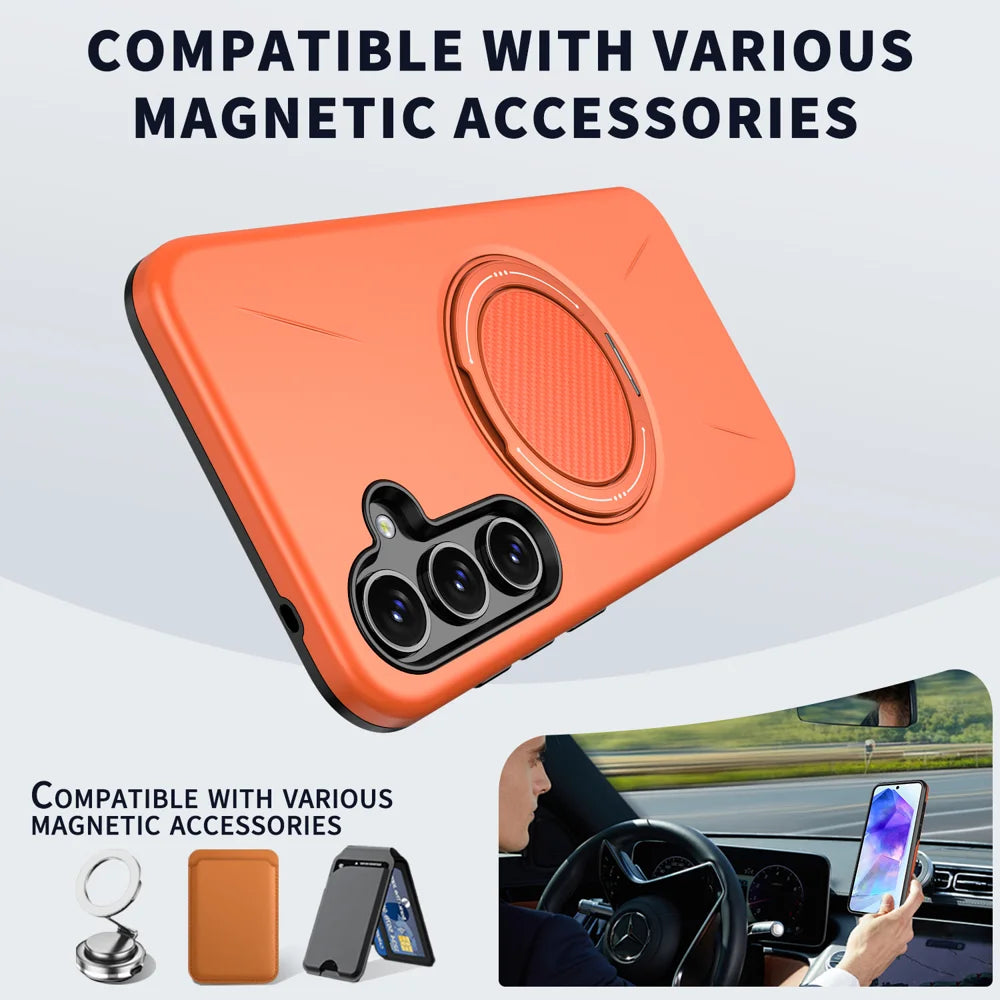 For Samsung Galaxy A16 4G / Galaxy A17 5G / Galaxy A17 4G / Galaxy F15 5G / Galaxy A16 5G Magnetic Case Rotating Kickstand TPU + PC Phone Cover - Orange - 2
