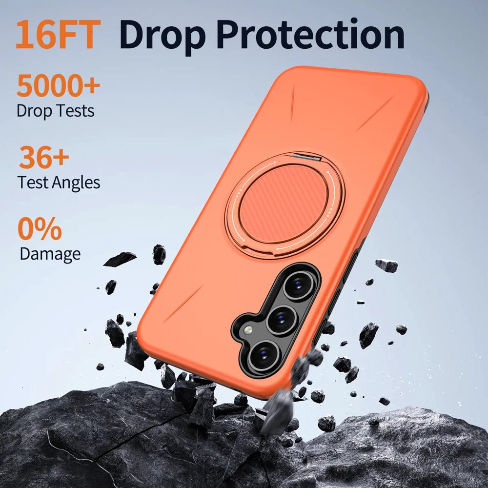 For Samsung Galaxy A37 5G Magnetic Case Rotating Kickstand TPU + PC Phone Cover - Orange - 4
