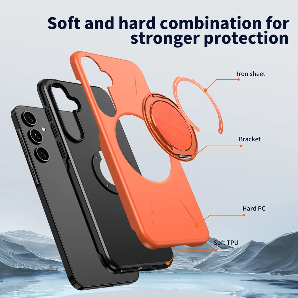 For Samsung Galaxy A57 5G Magnetic Case Rotating Kickstand TPU + PC Phone Cover - Orange - 6