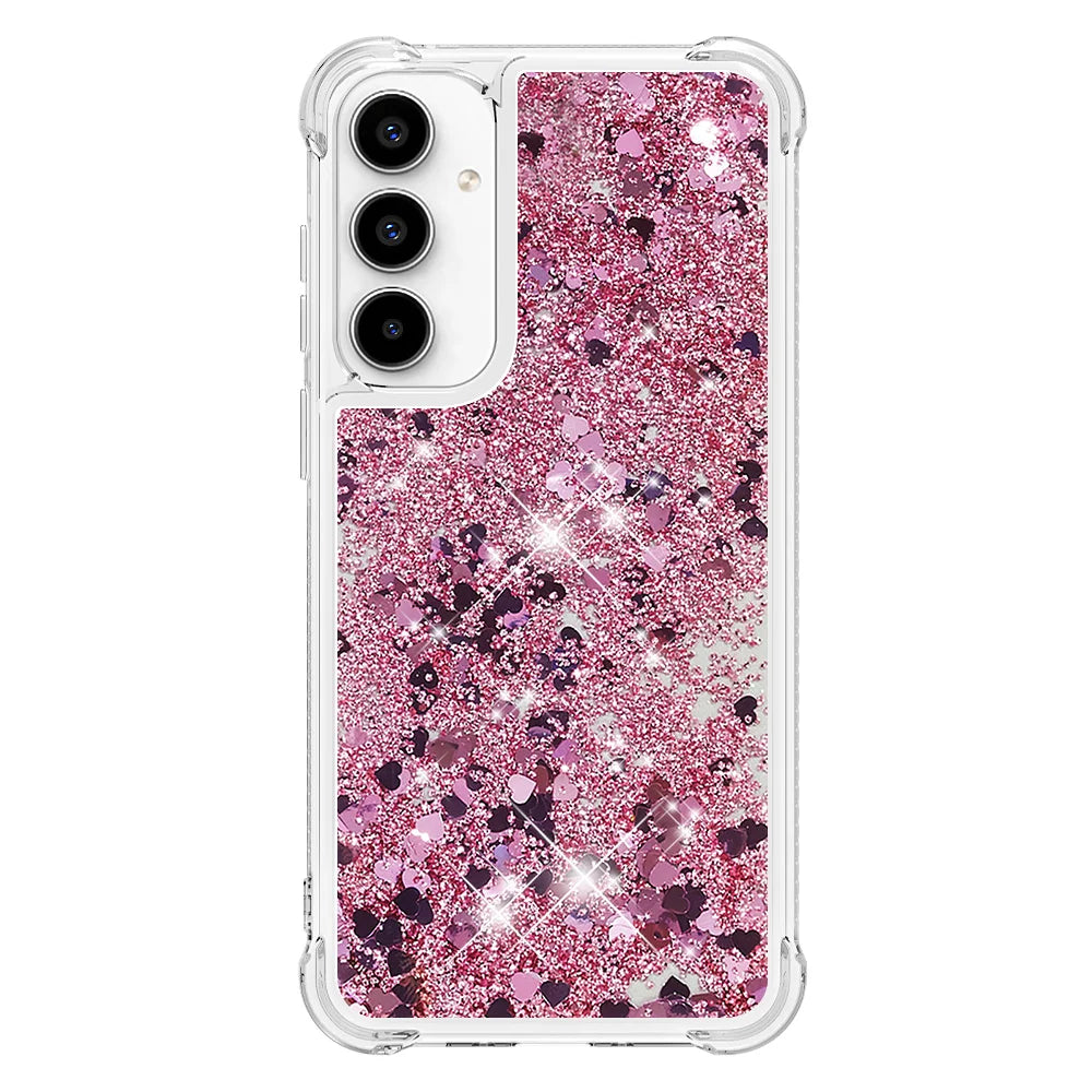 For Samsung Galaxy A57 5G TPU Case Glitter Quicksand Shockproof Phone Back Cover - Rose Gold / Hearts - 2