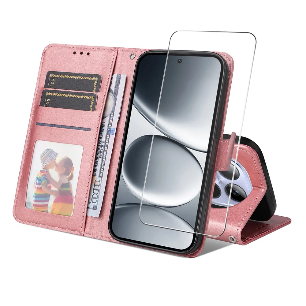 ENKAY HAT PRINCE For Xiaomi Redmi Note 15 Pro 4G (Global) PU Leather Wallet Case   Phone Stand Cover with 9H Tempered Glass - Pink - 1