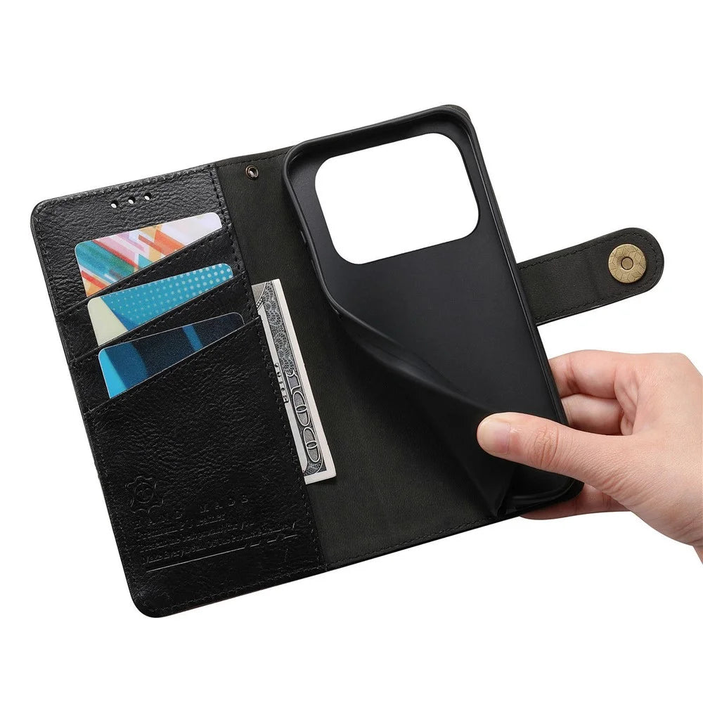 For iPhone 18 Pro / 17 Pro Case Color Splicing TPU PU Leather Flip Shockproof Phone Cover with Wrist Strap - Black - 5