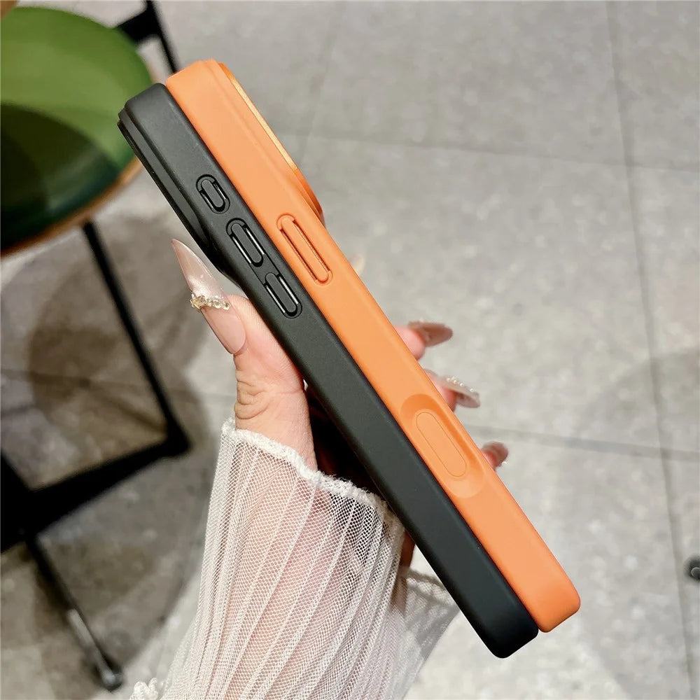 For iPhone 17 Pro Magnetic Case Skin Touch PC + TPU Anti-slip Phone Cover with Tempered Glass Compatible with MagSafe - Orange - 7