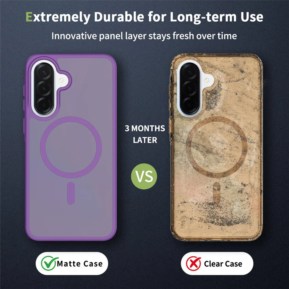 For Samsung Galaxy A56 5G Magnetic Phone Case Matte Finish TPU PC Shockproof Phone Cover with Tempered Glass - Dark Purple - 7