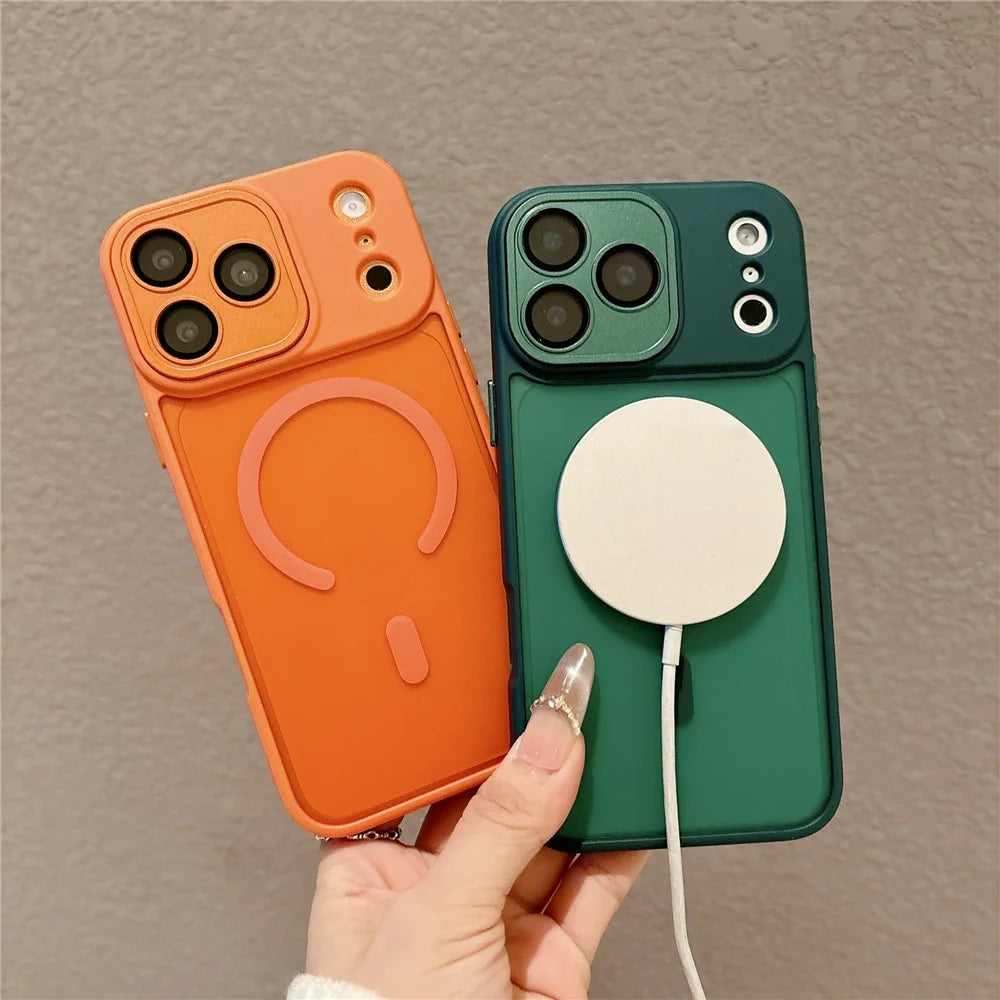 For iPhone 17 Pro Matte Case PC + TPU All-wrapped Protection Magnetic Phone Cover with Tempered Glass Compatible with MagSafe - Orange - 4