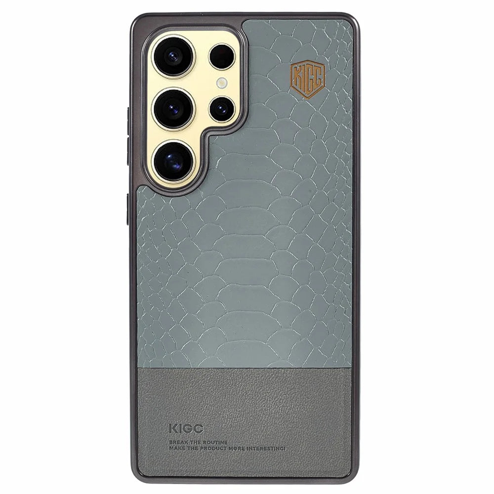 KIGC For Samsung Galaxy S26 Ultra Magnetic Case Electroplated Hybrid Phone Cover Crocodile Texture - Grey - 1
