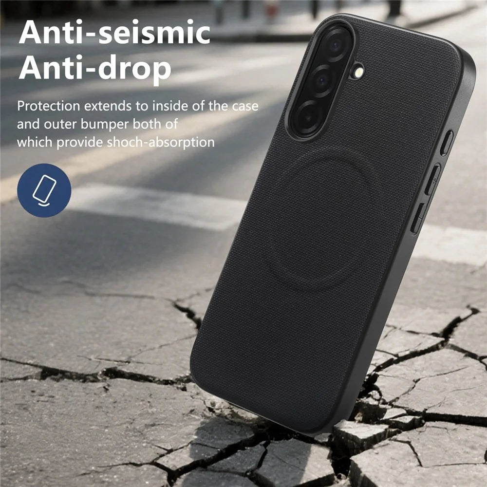 For Samsung Galaxy S26+ Magnetic Case Fine Grid Texture Leather + PC + TPU Phone Cover - Black - 5