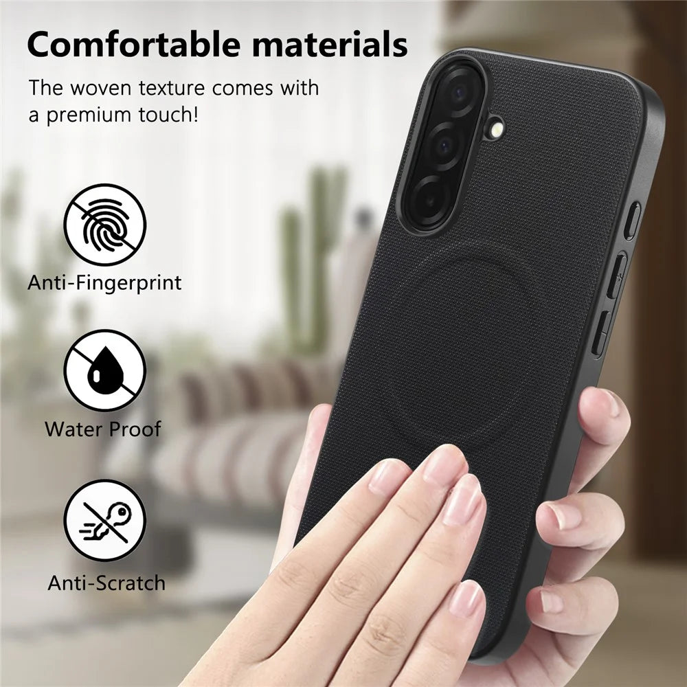 For Samsung Galaxy S25 Magnetic Case Fine Grid Texture Leather + PC + TPU Phone Cover - Black - 7