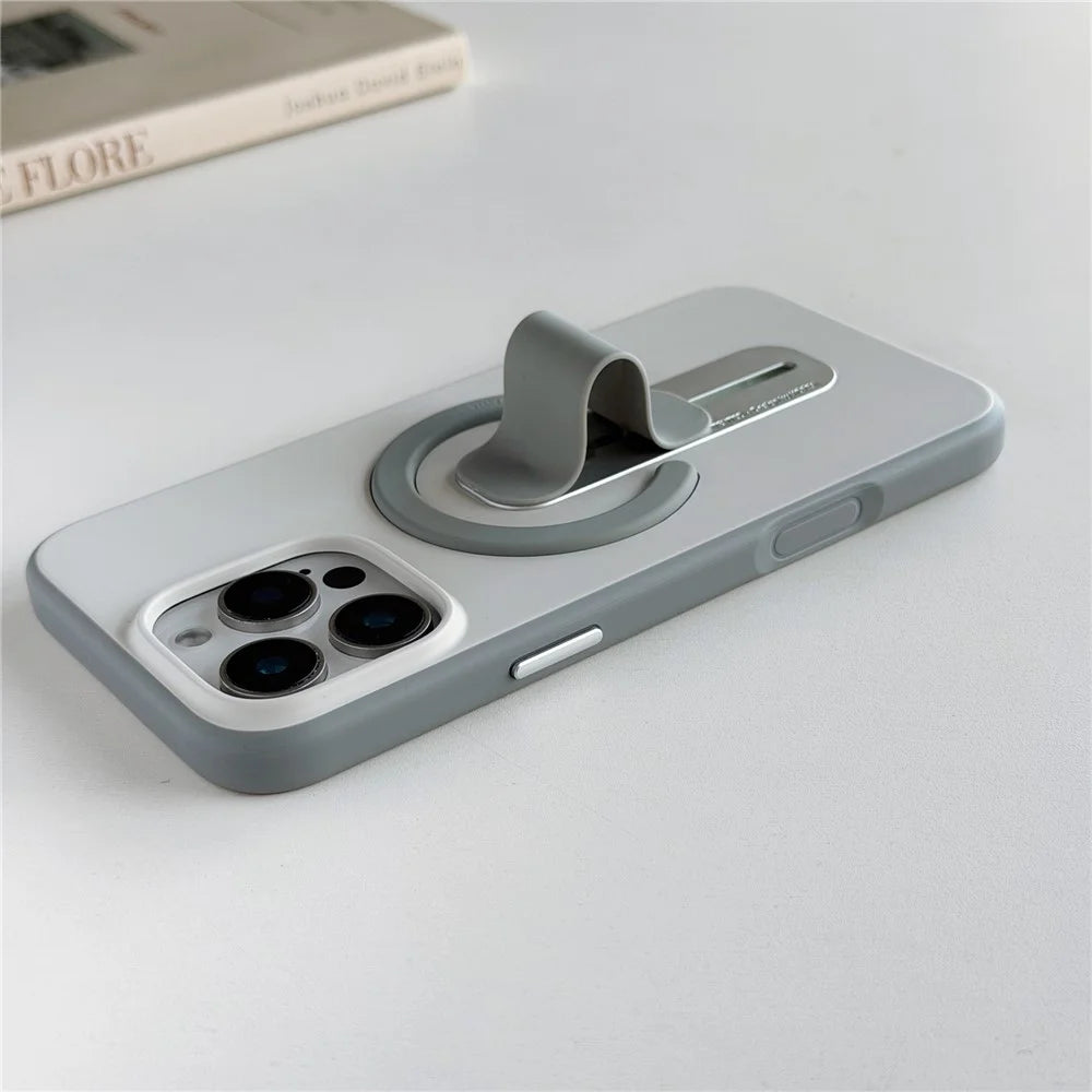 For iPhone 16 Pro Case Compatible with MagSafe Kickstand Skin Touch Contrast Color Silicone TPU PC Phone Cover - Orange - 7