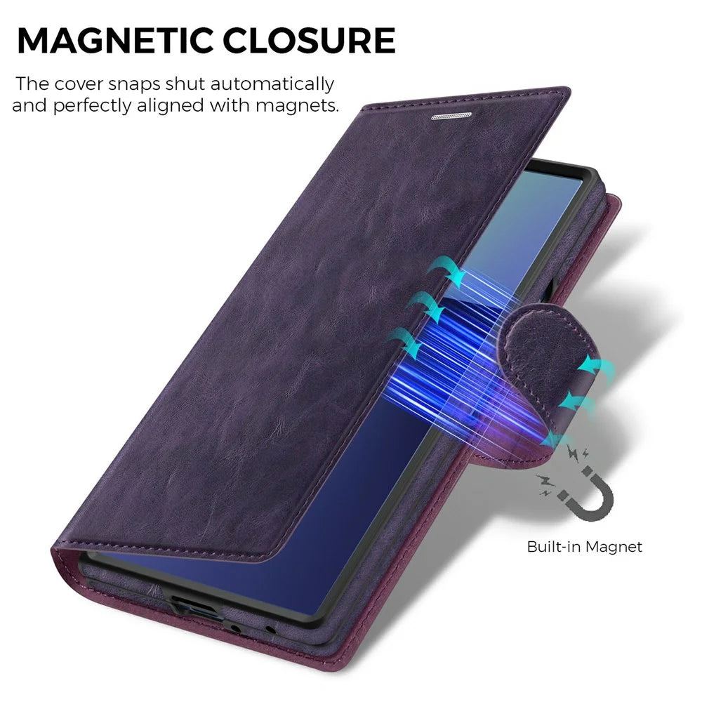 For Samsung Galaxy Z Fold7 5G Magnetic Leather Case RFID Blocking Wallet Detachable Phone Cover - Dark Purple - 3