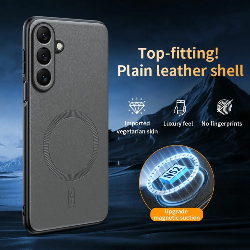 For Samsung Galaxy S26+ Magnetic Case Leather Coated TPU + PC Phone Cover - Grey - 2