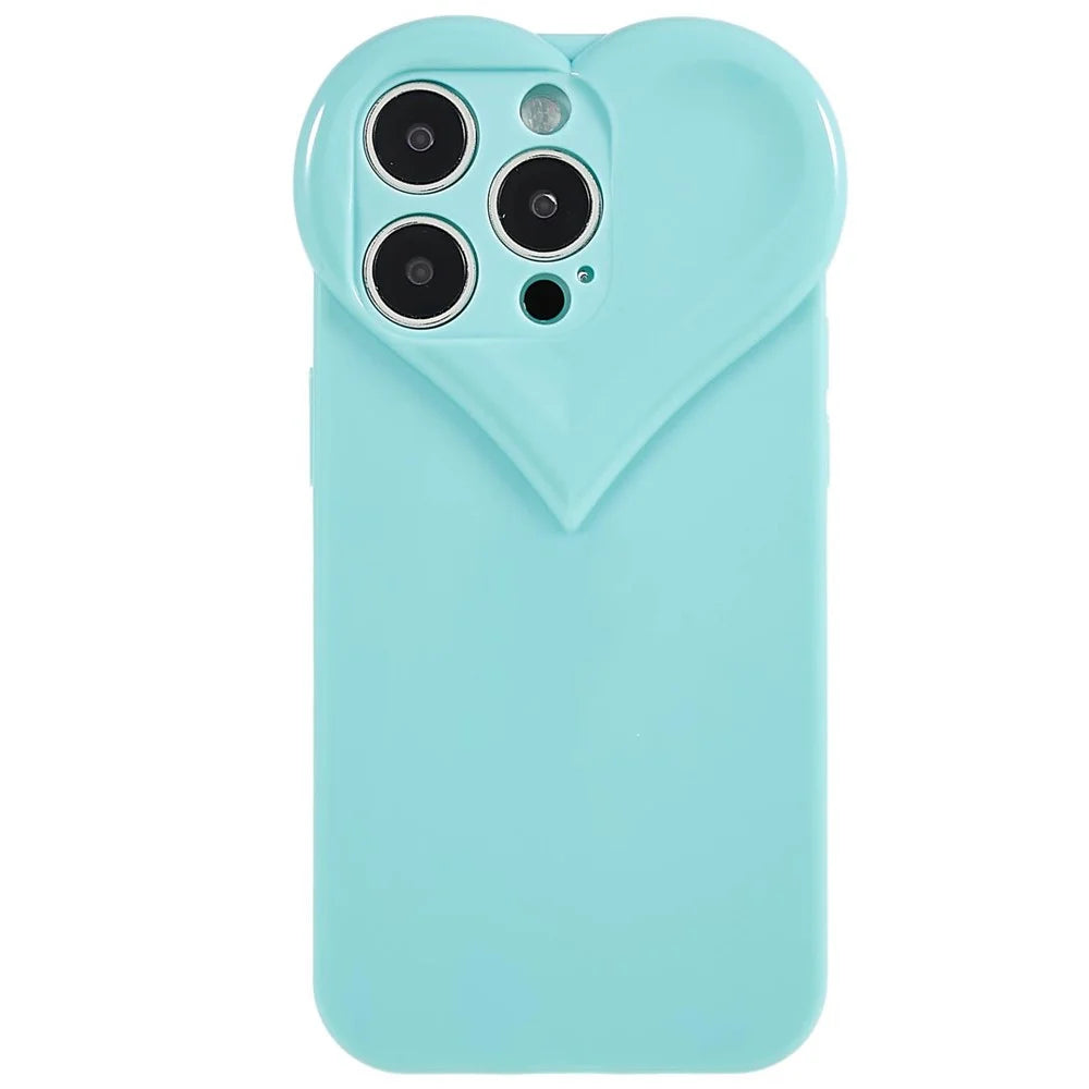 Heart Shaped Camera Protection Phone Cover for iPhone 14 Pro Max, Anti-fingerprint TPU Anti-dust Cell Phone Case - Cyan - 1