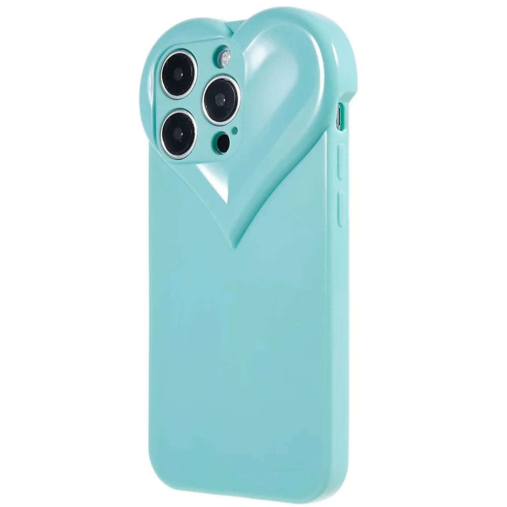 Heart Shaped Camera Protection Phone Cover for iPhone 14 Pro Max, Anti-fingerprint TPU Anti-dust Cell Phone Case - Cyan - 2