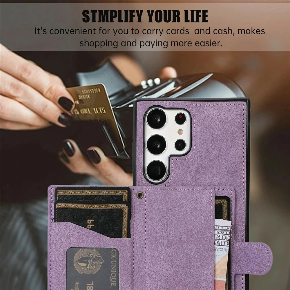 For Samsung Galaxy S26 Ultra Case Rhombus Grid TPU PU Leather PC Phone Cover with Card Holder Kickstand - Purple - 6