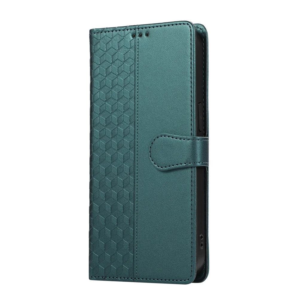 For Samsung Galaxy S26 Ultra Case 3D Rhombus Grid Imprinted Wallet Leather Phone Cover with Lanyard - Green - 7