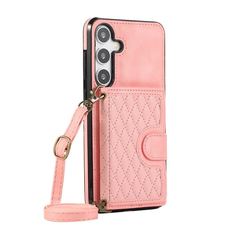 For Samsung Galaxy S26 Kickstand Phone Case TPU+PU Leather Shoulder Phone Bag - Rose Gold - 2