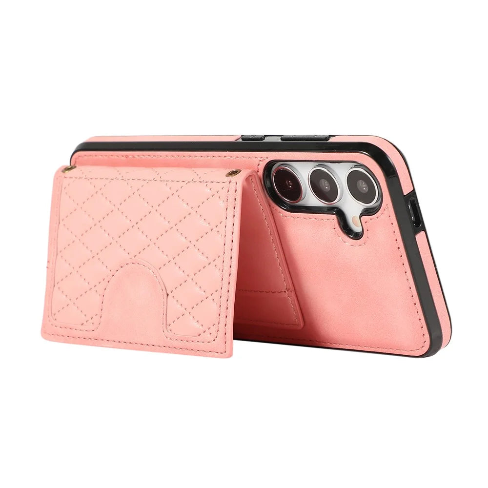 For Samsung Galaxy S26 Kickstand Phone Case TPU+PU Leather Shoulder Phone Bag - Rose Gold - 4