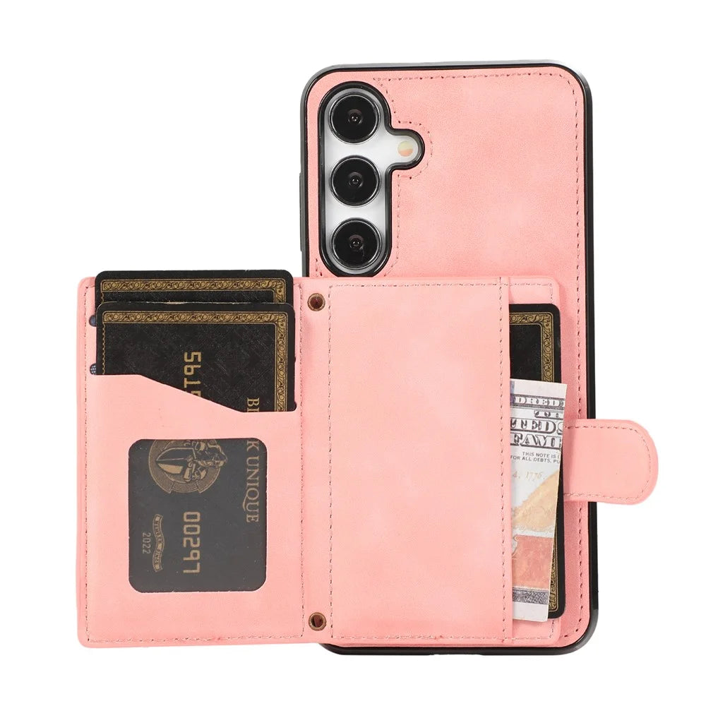 For Samsung Galaxy S26 Kickstand Phone Case TPU+PU Leather Shoulder Phone Bag - Rose Gold - 5