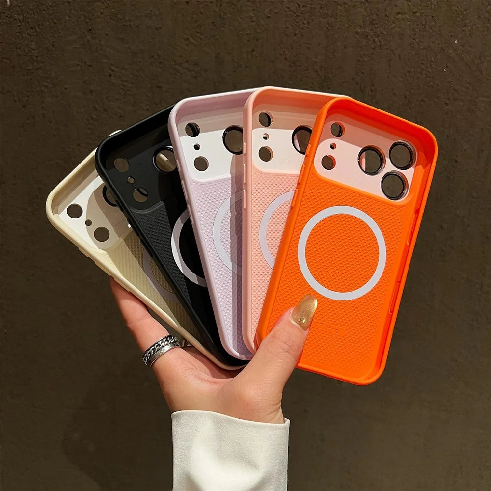 For iPhone 17 Pro Max Magnetic Case Snow Mountain Pattern PU Leather TPU PC Phone Back Cover with Lens Film - Orange - 6