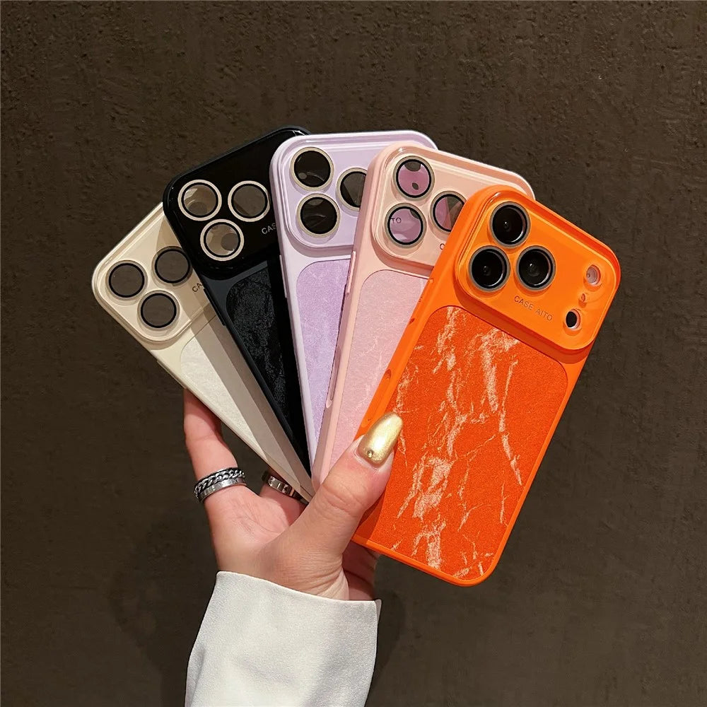 For iPhone 17 Pro Max Magnetic Case Snow Mountain Pattern PU Leather TPU PC Phone Back Cover with Lens Film - Orange - 7