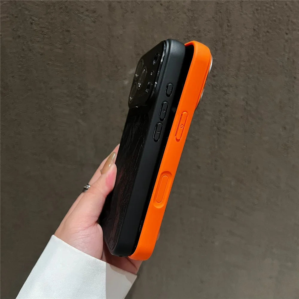 For iPhone 17 Pro Magnetic Case Snow Mountain Pattern PU Leather TPU PC Phone Back Cover with Lens Film - Orange - 5