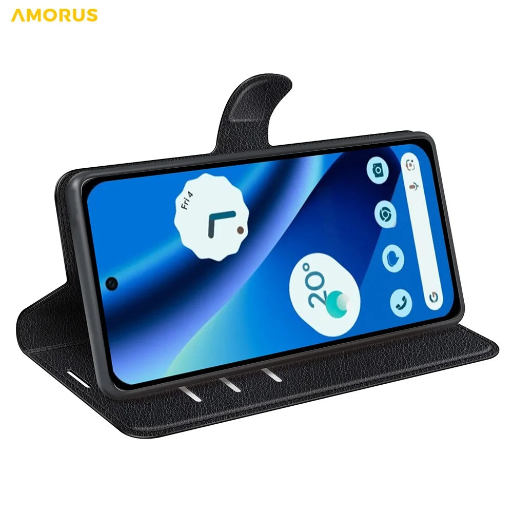 AMORUS For Google Pixel 10a Wallet Case Litchi Texture Shockproof Leather Flip Stand Phone Cover - Black - 3